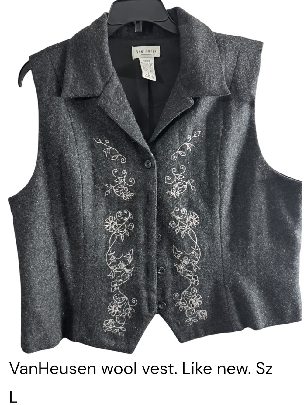Van Heusen Gray Wool Embroidered Vest